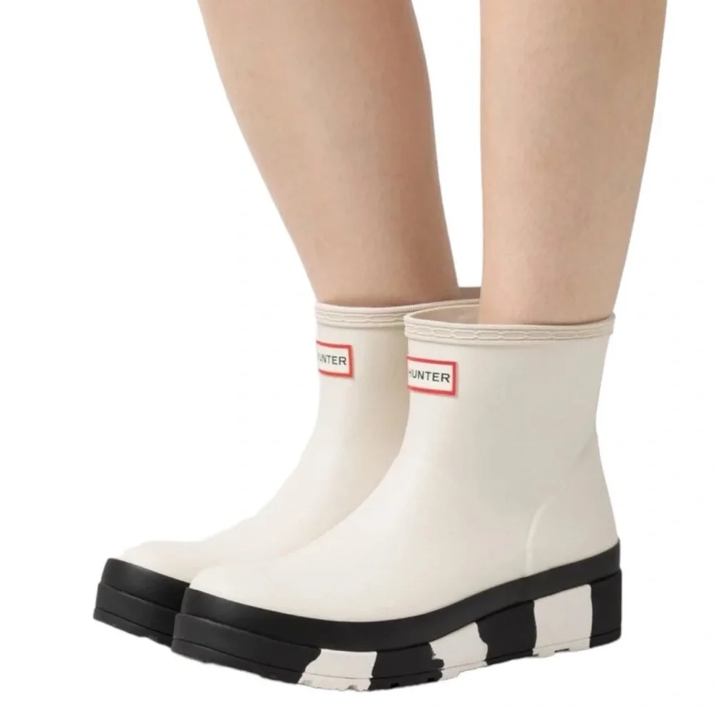 Hunter Boots Play Short Stripped Rain Snow Boots Rubber Slip On Platform Vegan